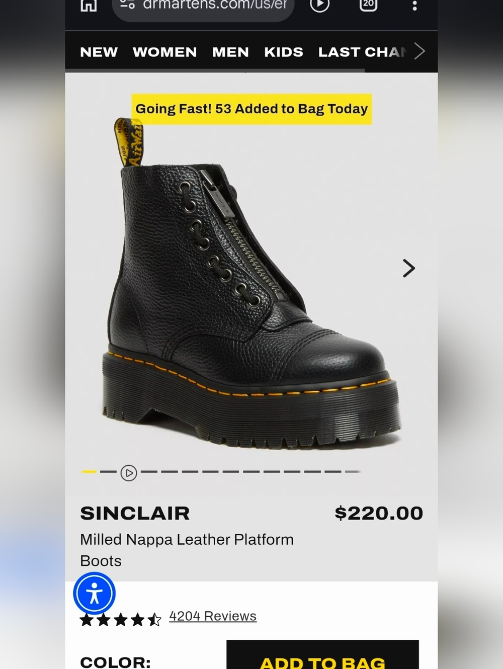 Dr. Martens SINCLAIR Milled Nappa Black Size 7 - Picture 8 of 8